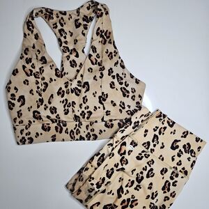 Fabletics Leopard Print Sports Bra and Leggings Matching Set